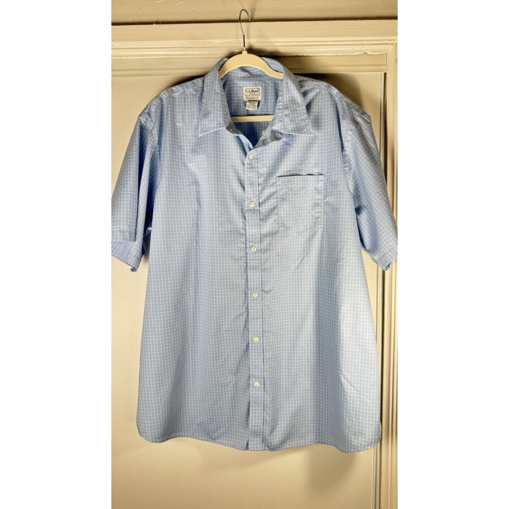 L.L.Bean Men's BlueWhitePlaidShort Sleeve 100%cottonButtonUpTraditional Fit XXL